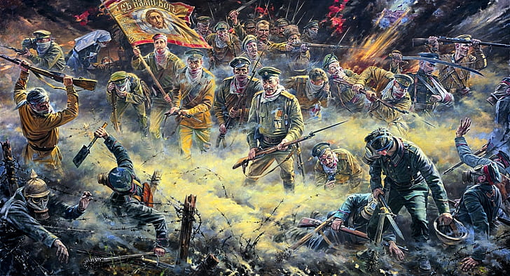 Russia, war, artwork, World War I, Attack of the Dead Men, Osowiec Fortress
