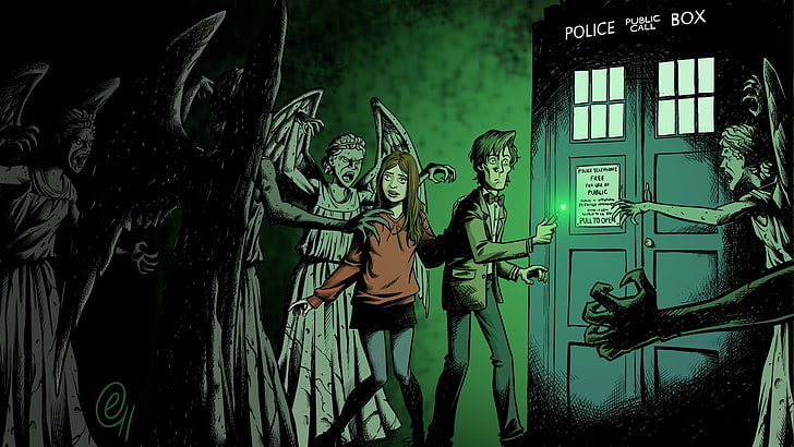 man and woman standing in front of door wallpaper, Doctor Who