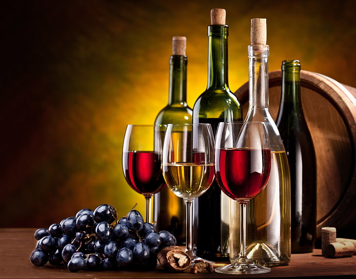HD wallpaper: assorted wine bottles, red, white, glasses, grapes, bunch,  tube | Wallpaper Flare