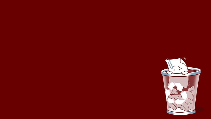 trash bin logo illustration, garbage, red, funny, drink, cup, HD wallpaper