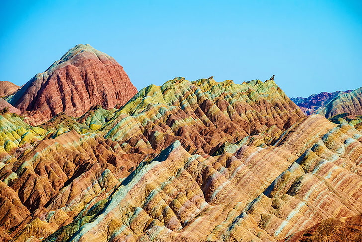 brown and green mountains, china, zhangye, danxia, nature, landscape, HD wallpaper