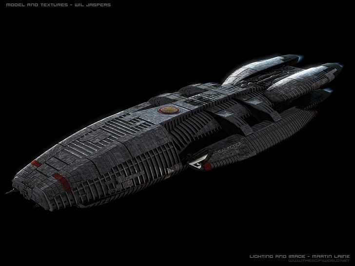 Battlestar Galactica, spaceship, black background, studio shot