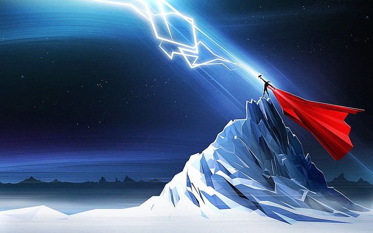 Thor illustration, lightning, Marvel Comics, minimalism, low poly
