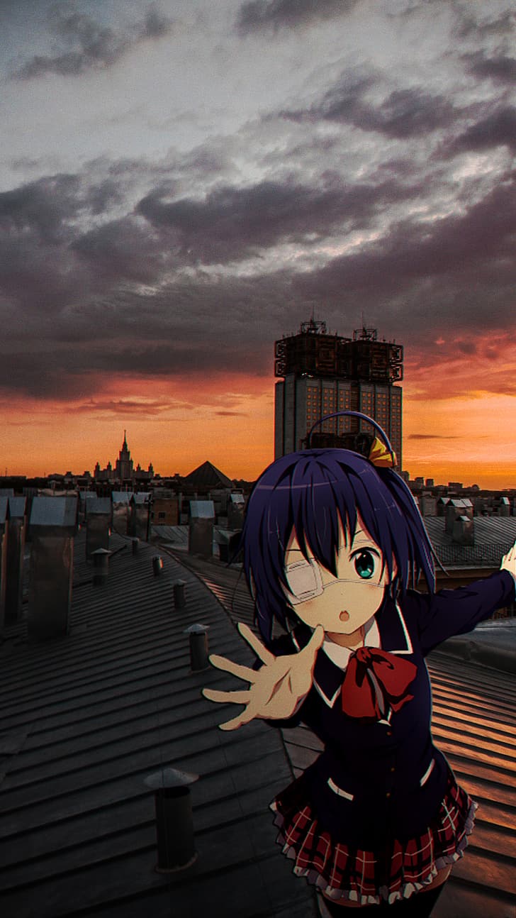 HD wallpaper: anime girls, Takanashi Rikka, sunset, rooftops, animeirl |  Wallpaper Flare