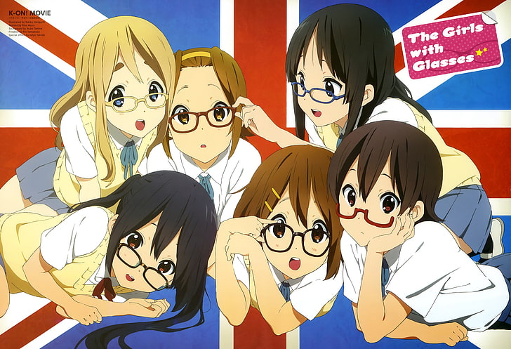 K-ON!, glasses, Tainaka Ritsu, Hirasawa Yui, Nakano Azusa, Akiyama Mio