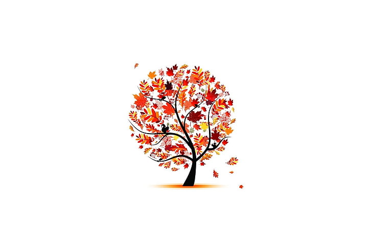 orange tree illustration, trees, artwork, simple, vector, minimalism