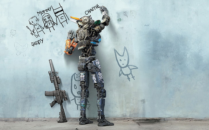 Chappie illustration, robot, wall - building feature, creativity
