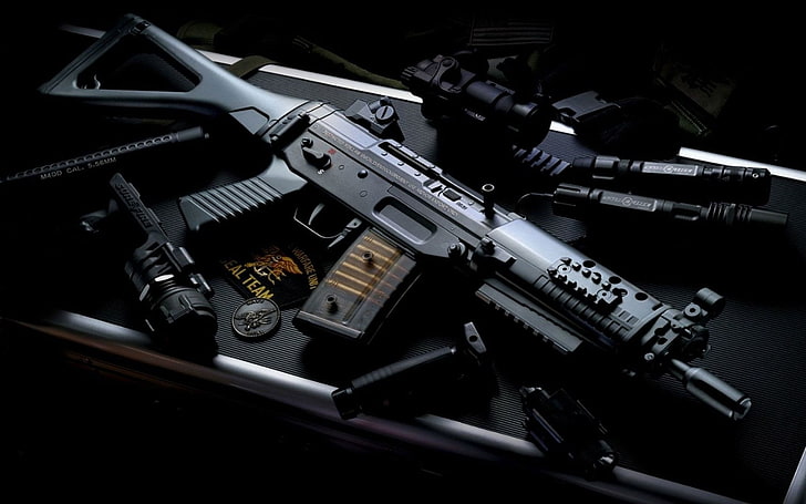 black assault rifle, Weapons, Sig 556, gun, handgun, war, military