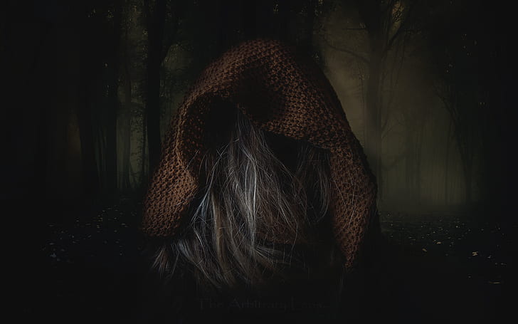 dark, forest, hair, Haunted Mansion, creepy, hoods, women, HD wallpaper