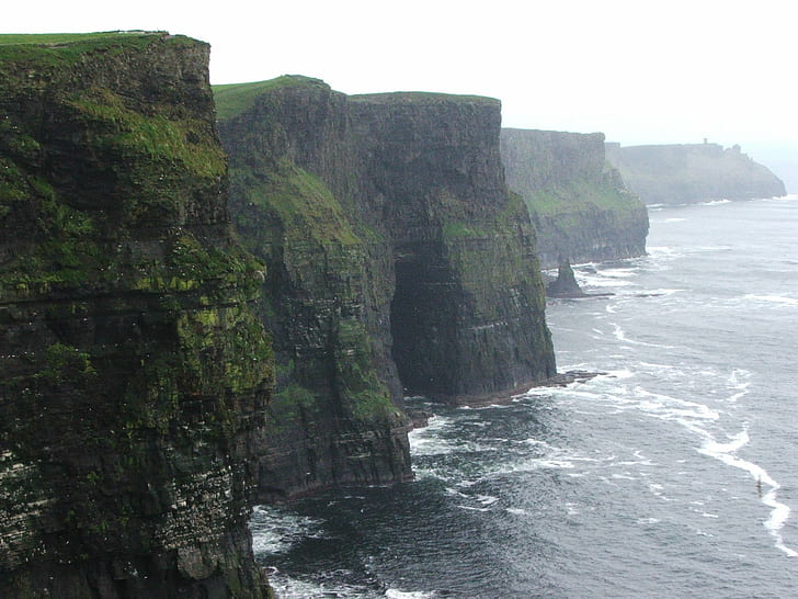 Cliffs Of Mohr, cliff mountain, ireland, mist, ocean, nature and landscapes, HD wallpaper