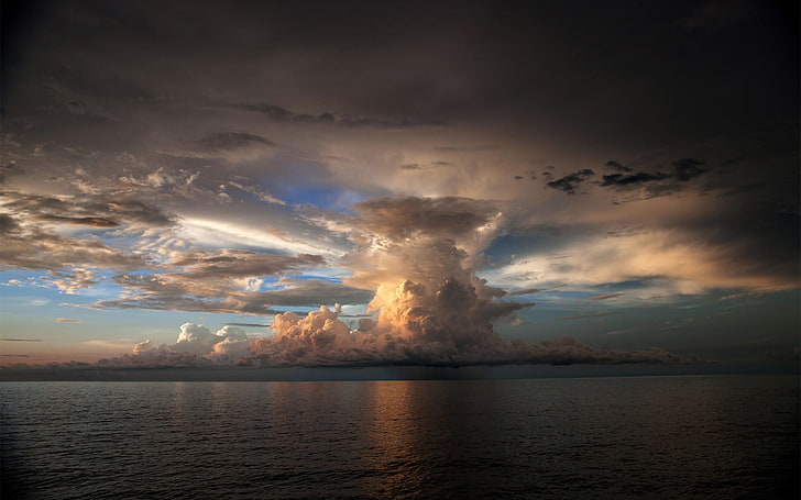 body of water, storm, clouds, sea, sky, beauty in nature, cloud - sky, HD wallpaper