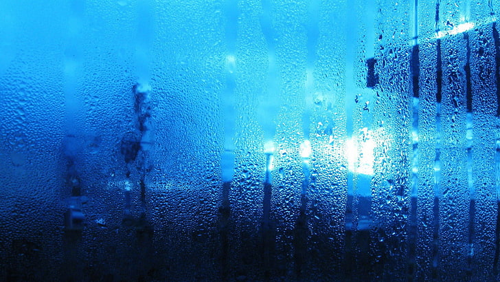untitled, water on glass, rain, blue, wet, window, drop, transparent, HD wallpaper