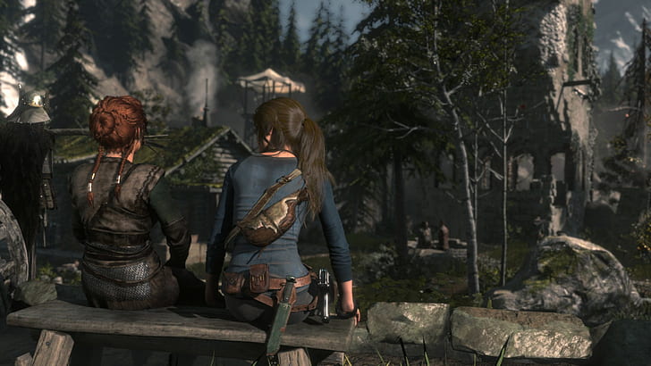 Rise of the Tomb Raider, Lara Croft, town, sitting, redhead, HD wallpaper