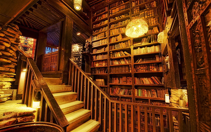 library, books, stairs, wood, indoors, shelf, architecture