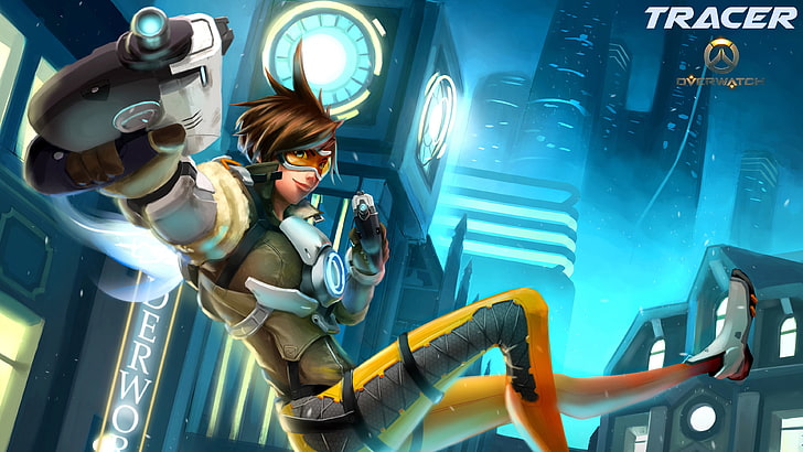 video games, Tracer (Overwatch), technology, adult, portrait