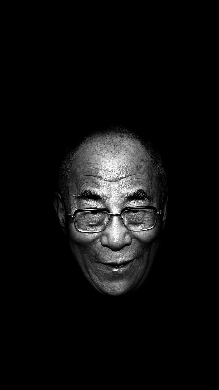 Dalai Lama, Buddhism, men, portrait display, monochrome, face