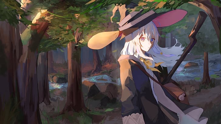 Elaina (Majo no Tabitabi), gray hair, forest, twilight, witch hat, HD wallpaper