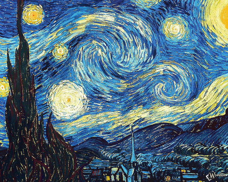 Starry Night by Vincent Van Gogh painting, the starry night, oil, HD wallpaper