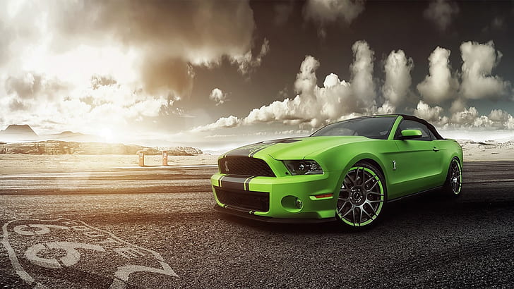 Ford Mustang Shelby GT500 green supercar front view, HD wallpaper