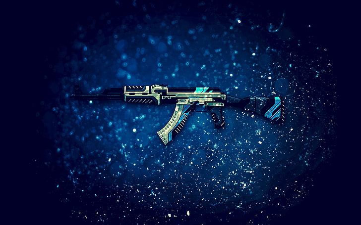 blue, black, and white AK-47 illustration, the volcano, Counter-Strike: Global Offensive, HD wallpaper