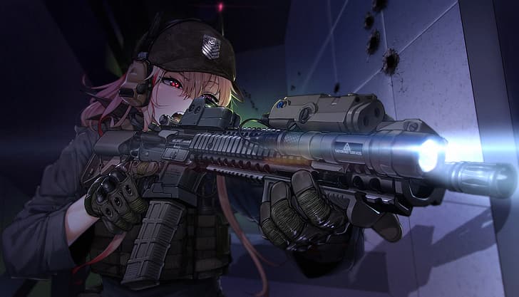anime, anime girls, Girls Frontline, black rifle, gloves, hat