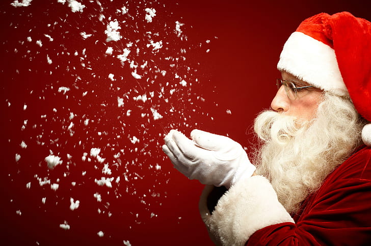 santa claus, christmas, holiday, hands, snow, HD wallpaper