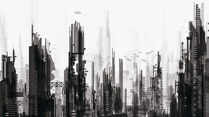 high rise building wallpaper, science fiction, futuristic, artwork