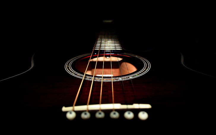 red acoustic guitar, musical instrument, string instrument, musical equipment
