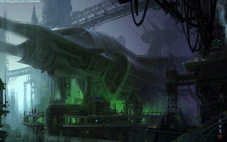 Sci Fi, Spaceship, industry, factory, machinery, architecture