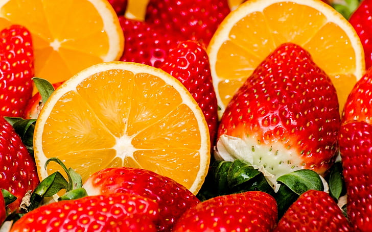 Fruits, orange, strawberry, berries, HD wallpaper