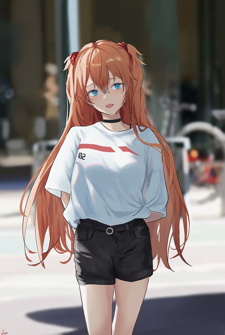 Neon Genesis Evangelion, casual, twintails, redhead, thighs