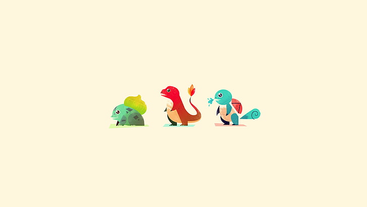 minimalism, Bulbasaur, Pokémon, Charmander, Squirtle