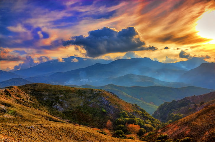 Mountain Photography, sky, clouds, Rethymno, Crete, βουνά, HD wallpaper