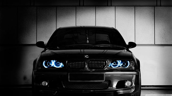 black BMW car, e46, motor vehicle, mode of transportation, indoors, HD wallpaper