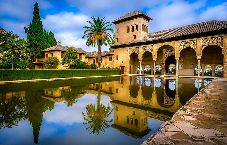 Palacio del Portico, part, alhambra, complex, granada, spain hd, HD wallpaper