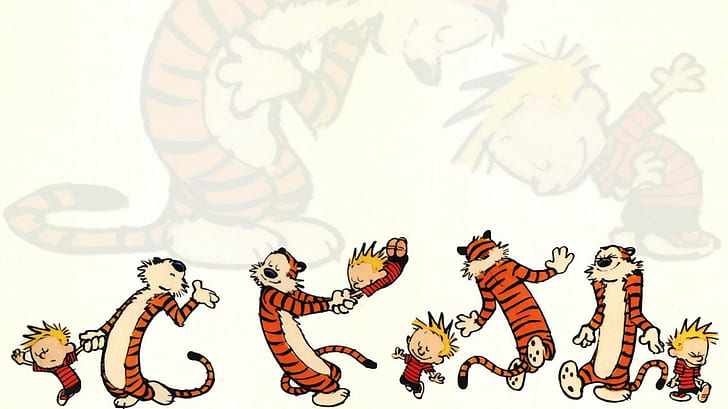 HD wallpaper: Calvin and Hobbes, Cartoons, Tiger, Kid, Friends, Playing  Together | Wallpaper Flare