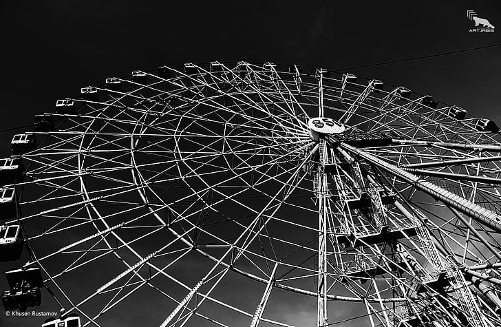 HD wallpaper: Ferris Wheel ART.IRBIS Production, Black and White ...