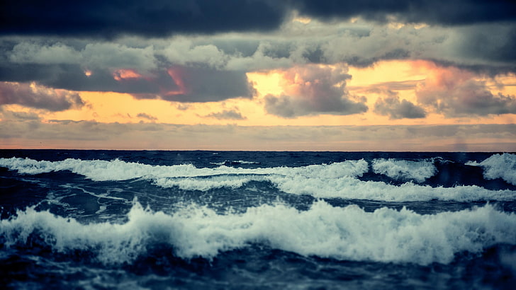 sky, sea, horizon, ocean, wave, cloud, water, wind wave, shore, HD wallpaper