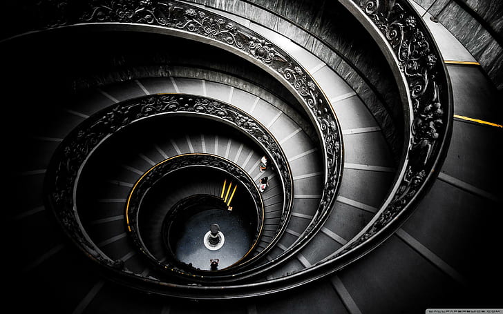 Spiral Stairs Vatican Museums, swirly stairs, black, glazed, high