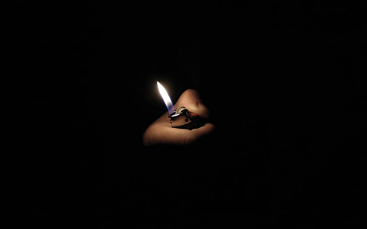 lighter, fire, hands, black background, minimalism, flame, human hand