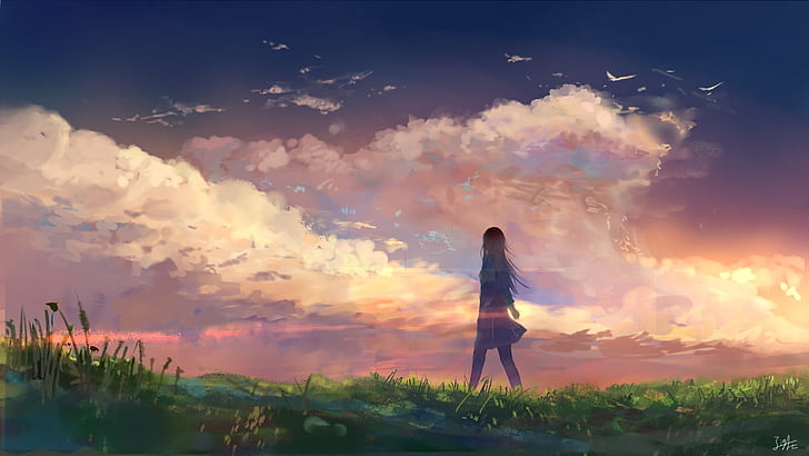 2160x1620px | free download | HD wallpaper: Anime, Original, Girl, Original  (Anime), Sunset | Wallpaper Flare