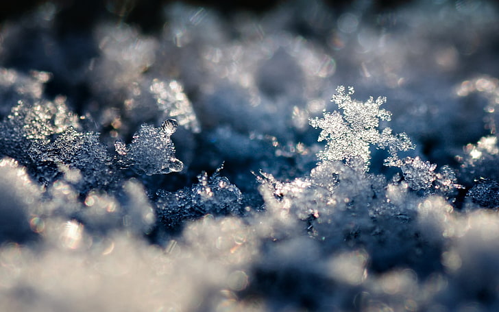 white snowflakes, moisture, light, christmas, backgrounds, winter, HD wallpaper