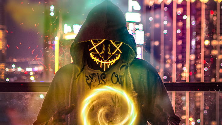 Download A Person Wearing A Neon Mask With A Hoodie Wallpaper