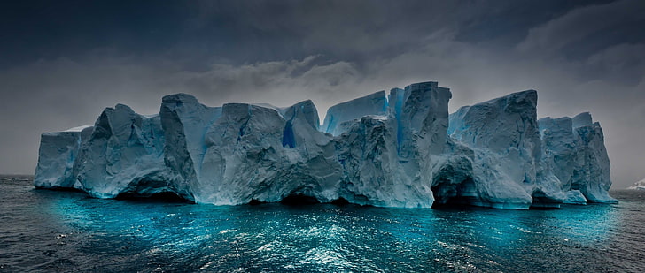ice glacier floating on water, sea, sky, cold temperature, cloud - sky