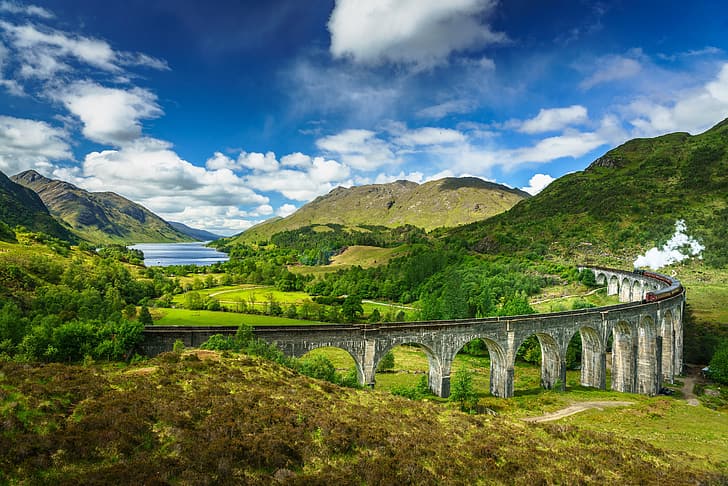 bridge, the engine, Scotland, Glenfinnan, Lochaber, HD wallpaper