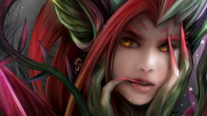 red and green haired woman illustration, League of Legends, Zyra