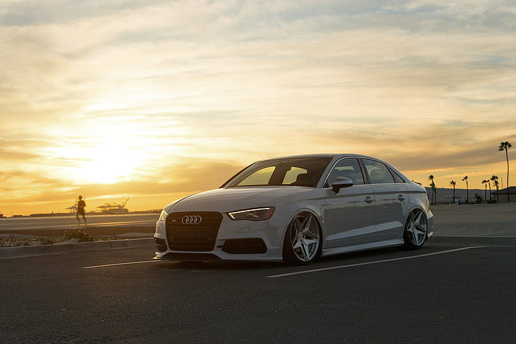 sunset, Audi, car, Audi S3, HD wallpaper