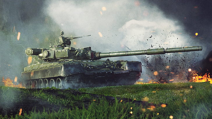 Fire, Weapons, Armor, Tank, Technique, War machine, T-80, The barrel, HD wallpaper