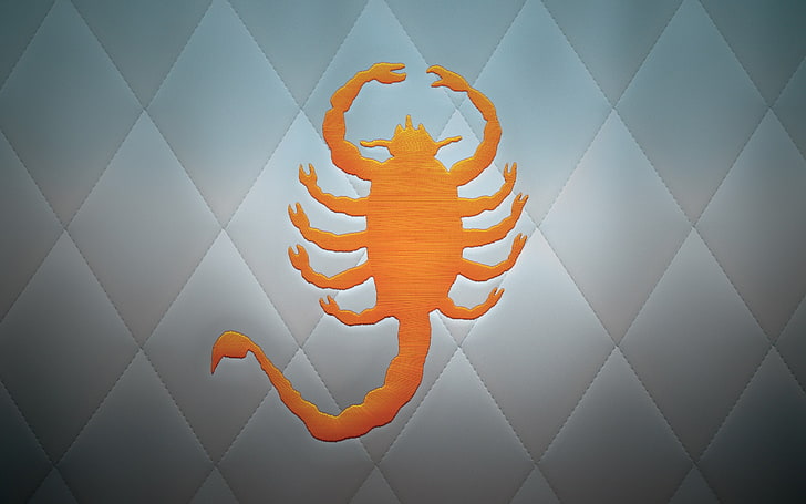 orange scorpion logo, Drive, scorpions, simple, orange color