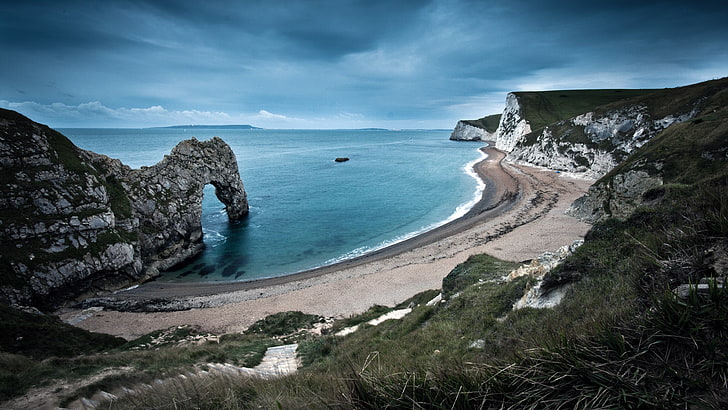 gray rock formation, nature, water, mountains, England, Dorset